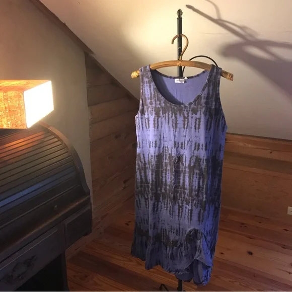 Prairie Cotton Blue Black Tie-Dye Swimsuit Cover-Up, EUC, L - Picture 1 of 12